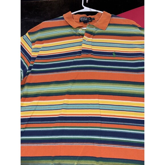 Polo Ralph Lauren Men's SS Polo Striped Pony Multicolored Striped Mens XL Y2K - Picture 2 of 7
